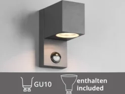 Außenwandleuchte mit Bewegungsmelder, Downlight Anthrazit eckig mit GU10 LED