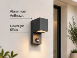 Außenwandleuchte mit Bewegungsmelder, Downlight Anthrazit eckig mit GU10 LED