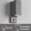 Außenwandleuchte mit Bewegungsmelder, Up and Down Anthrazit eckig mit GU10 LED
