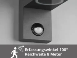Außenwandleuchte mit Bewegungsmelder, Up and Down Anthrazit eckig mit GU10 LED