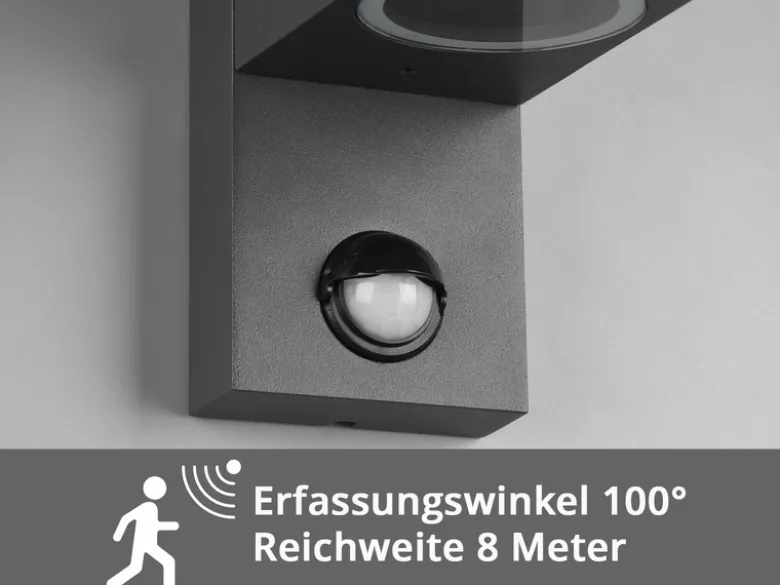 Außenwandleuchte mit Bewegungsmelder, Up and Down Anthrazit eckig mit GU10 LED