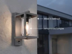 Außenwandleuchte mit Bewegungsmelder & E27 LED Laterne Anthrazit, Höhe 33cm