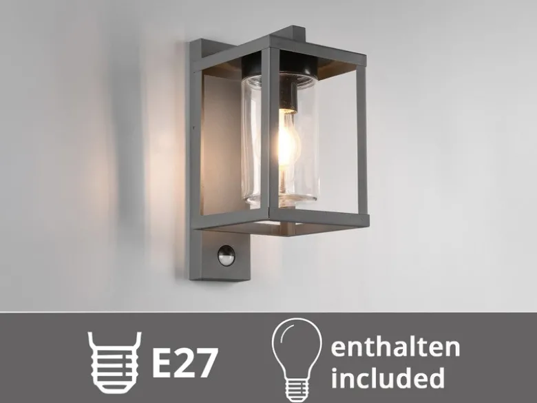 Außenwandleuchte mit Bewegungsmelder & E27 LED Laterne Anthrazit, Höhe 33cm