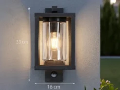 Außenwandleuchte mit Bewegungsmelder & E27 LED Laterne Anthrazit, Höhe 33cm