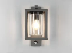 Außenwandleuchte mit Bewegungsmelder & E27 LED Laterne Anthrazit, Höhe 33cm
