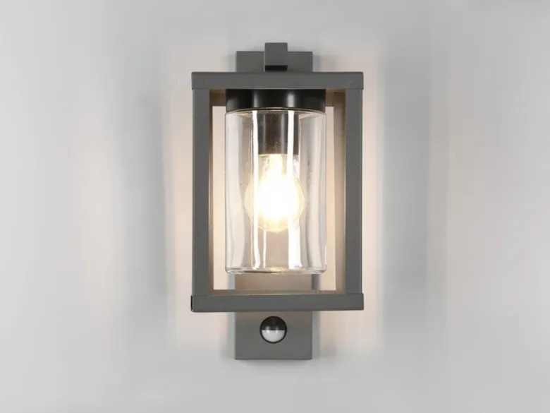 Außenwandleuchte mit Bewegungsmelder & E27 LED Laterne Anthrazit, Höhe 33cm