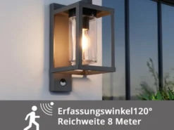 Außenwandleuchte mit Bewegungsmelder & E27 LED Laterne Anthrazit, Höhe 33cm