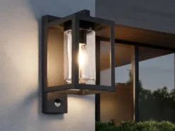 Außenwandleuchte mit Bewegungsmelder & E27 LED Laterne Anthrazit, Höhe 33cm
