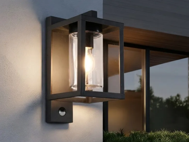 Außenwandleuchte mit Bewegungsmelder & E27 LED Laterne Anthrazit, Höhe 33cm