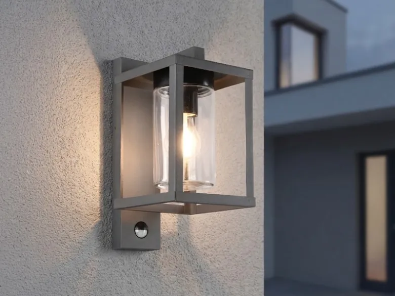 Außenwandleuchte mit Bewegungsmelder & E27 LED Laterne Anthrazit, Höhe 33cm
