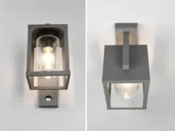 Außenwandleuchte mit Bewegungsmelder & E27 LED Laterne Anthrazit, Höhe 33cm