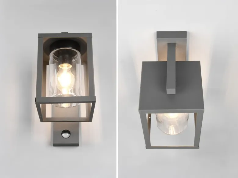 Außenwandleuchte mit Bewegungsmelder & E27 LED Laterne Anthrazit, Höhe 33cm