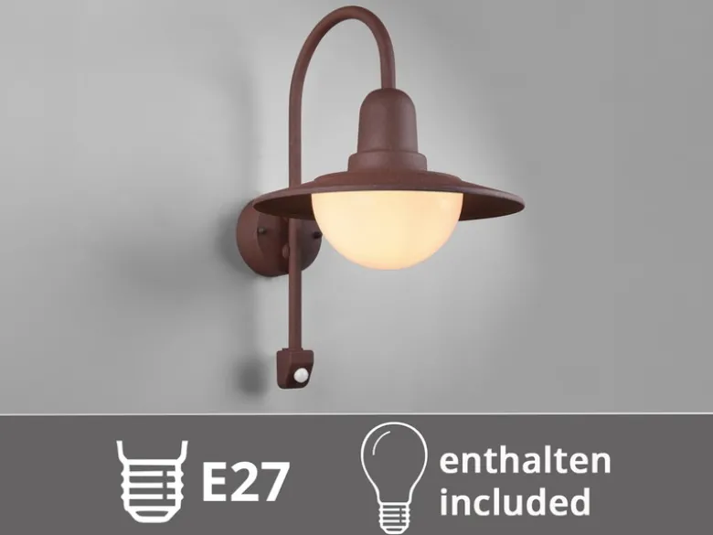 Außenwandleuchte mit Bewegungsmelder & E27 LED Landhausstil Rostoptik, Höhe 45cm