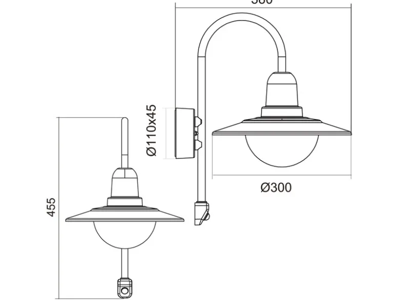 Außenwandleuchte mit Bewegungsmelder & E27 LED Landhausstil Rostoptik, Höhe 45cm