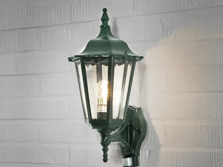 Außenwandleuchte mit Bewegungsmelder, antike E27 LED Wandlaterne, Grün Höhe 48cm