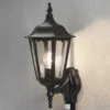 Außenwandleuchte mit Bewegungsmelder, E27 LED Wandlaterne, Schwarz, Höhe 48cm