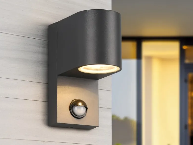 Außenwandleuchte mit Bewegungsmelder, Downlight Anthrazit rund mit GU10 LED
