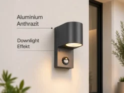 Außenwandleuchte mit Bewegungsmelder, Downlight Anthrazit rund mit GU10 LED
