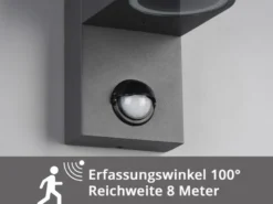 Außenwandleuchte mit Bewegungsmelder, Downlight Anthrazit rund mit GU10 LED