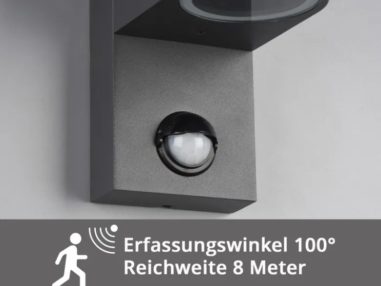 Außenwandleuchte mit Bewegungsmelder, Downlight Anthrazit rund mit GU10 LED