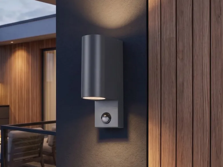 Außenwandleuchte mit Bewegungsmelder, Up and Down Anthrazit rund mit GU10 LED