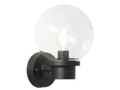 Außenwandleuchte NEMI, Schwarz, Höhe 29cm mit Glas Kugel Ø 20cm