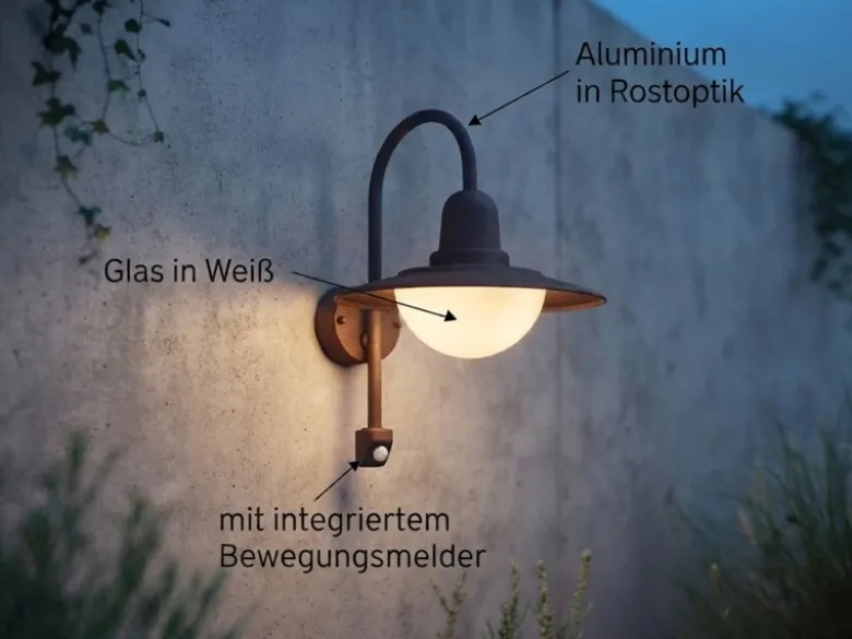Außenwandleuchte NORMAN mit Bewegungsmelder, Landhausstil Rostoptik, Höhe 45cm