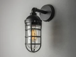 Außenwandleuchte OLBIA aus Aluminium Schwarz & Klarglas, Höhe 33cm