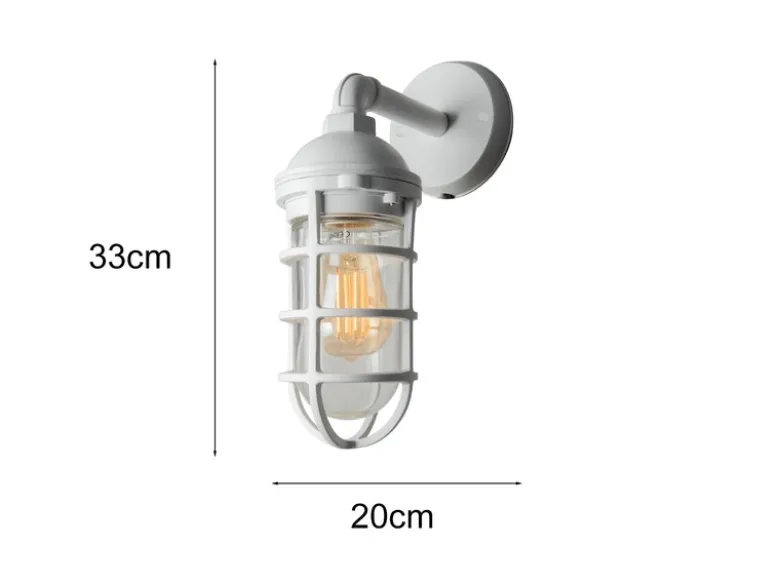 Außenwandleuchte OLBIA aus Aluminium Weiß & Klarglas, Höhe 33cm