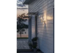 Außenwandleuchte ORION Aluminium Weiß mit Glaskugel, Höhe 44cm