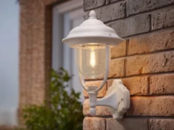 Außenwandleuchte PARMA Landhausstil Laterne stehend, Weiß, Höhe 43cm