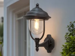 Außenwandleuchte PARMA Landhausstil Laterne stehend, Schwarz, Höhe 43cm