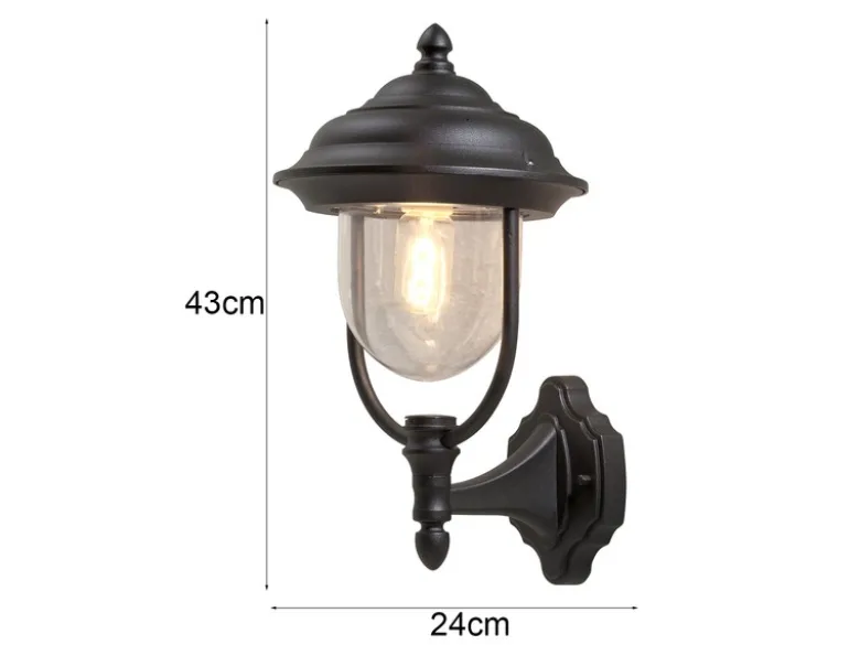 Außenwandleuchte PARMA Landhausstil Laterne stehend, Schwarz, Höhe 43cm