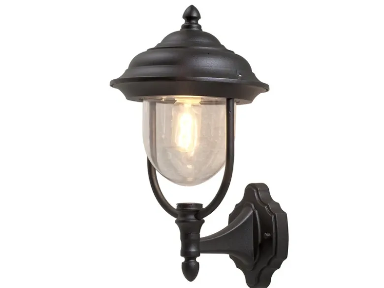 Außenwandleuchte PARMA Landhausstil Laterne stehend, Schwarz, Höhe 43cm