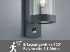 Außenwandleuchte SAMBESI Laterne in Anthrazit mit Bewegungsmelder, Höhe 33cm