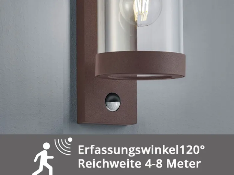 Außenwandleuchte SAMBESI Laterne in Rostoptik mit Bewegungsmelder H: 33cm