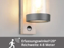 Außenwandleuchte SAMBESI Laterne in Holzoptik mit Bewegungsmelder, Höhe 33cm