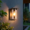 Außenwandleuchte Schwarz mit E27 LED & Glas Lampenschirm, Höhe 19cm