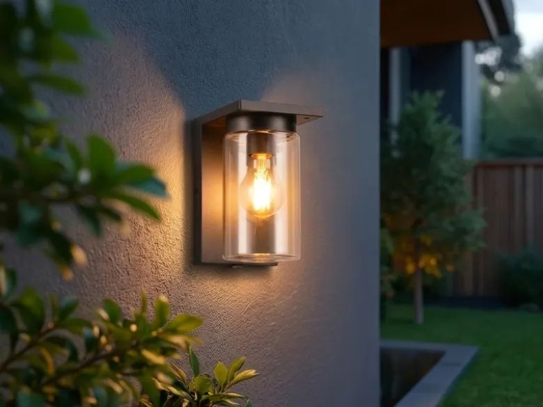 Außenwandleuchte Schwarz mit E27 LED & Glas Lampenschirm, Höhe 19cm