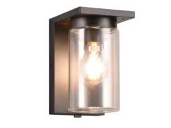 Außenwandleuchte Schwarz mit E27 LED & Glas Lampenschirm, Höhe 19cm