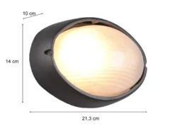 Außenwandleuchte TEMO Schwarz Fassadenbeleuchtung IP44 oval Breite 21,3cm