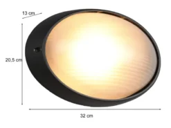 Außenwandleuchte TEMO Schwarz Fassadenbeleuchtung IP44 oval Breite 32cm