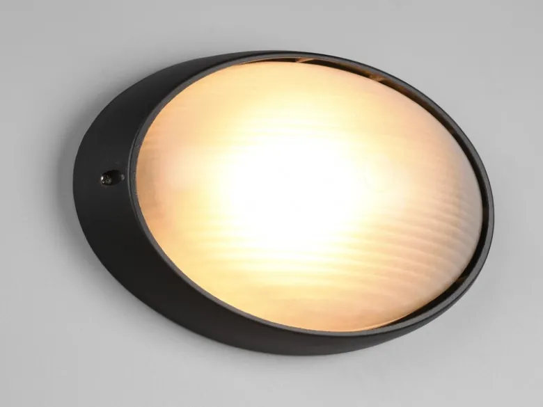 Außenwandleuchte TEMO Schwarz Fassadenbeleuchtung IP44 oval Breite 32cm