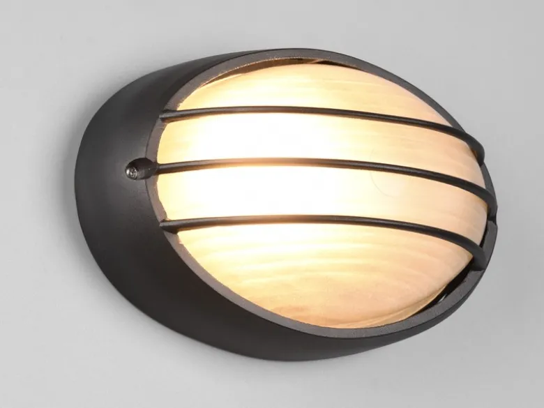 Außenwandleuchte TIRSO Schwarz mit Gitter oval, Breite 32cm
