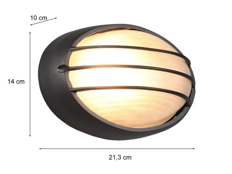Außenwandleuchte TIRSO Schwarz Gitterlampe IP44 oval Breite 21,3cm