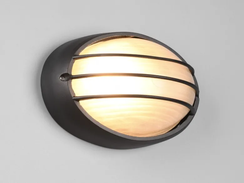 Außenwandleuchte TIRSO Schwarz Gitterlampe IP44 oval Breite 21,3cm