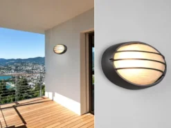 Außenwandleuchte TIRSO Schwarz Gitterlampe IP44 oval Breite 21,3cm