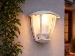 Außenwandleuchte VENTA Halbschale im Landhausstil Weiß, Höhe 20cm