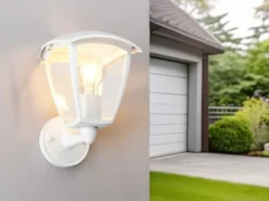 Außenwandleuchte VENTA Laterne stehend Landhausstil Weiß, Höhe 24cm