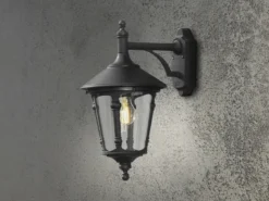 Außenwandleuchte VIRGO Laterne hängend Aluminium Schwarz, Höhe 44cm
